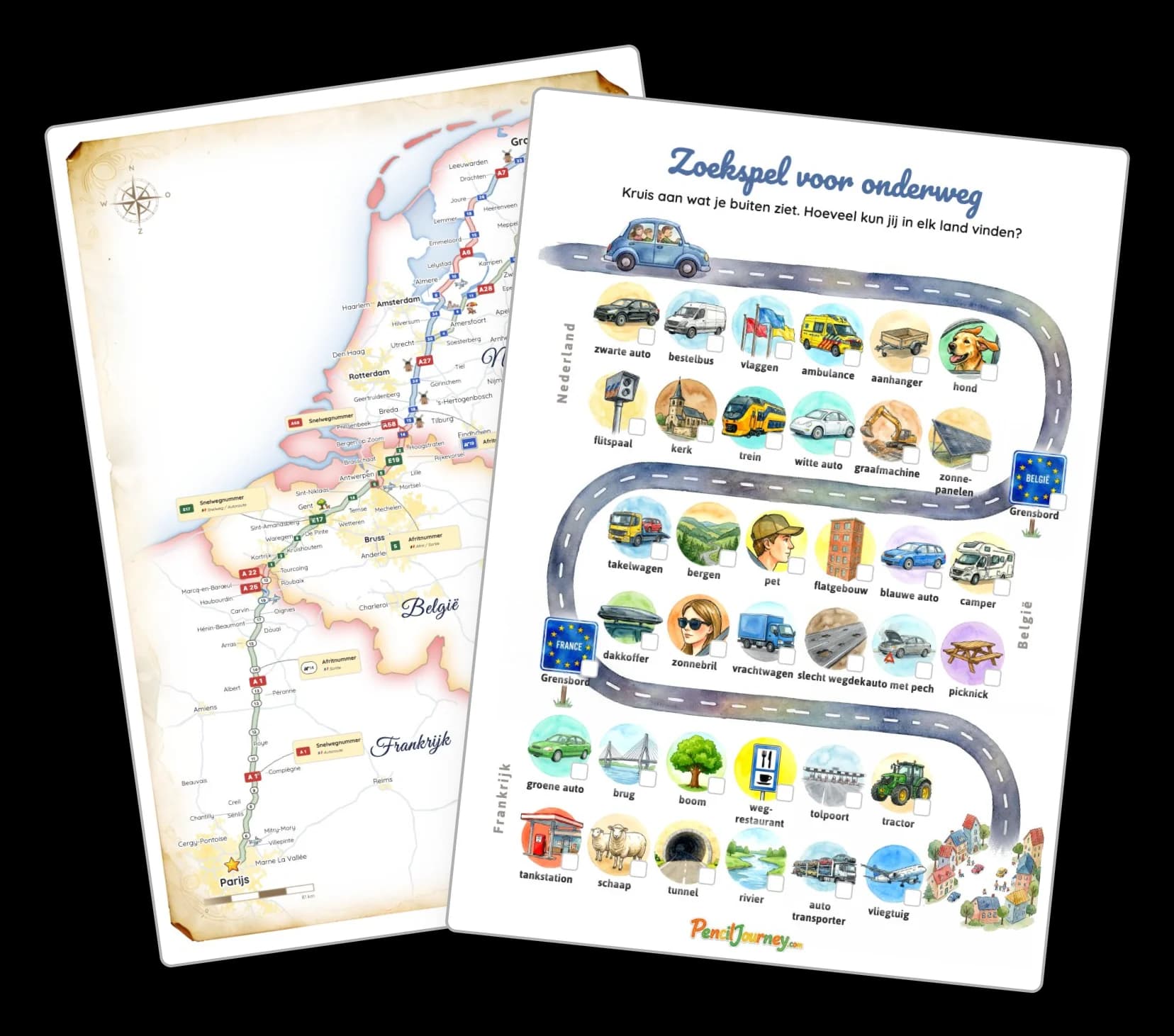 Voorbeeld van autobingo en routekaart