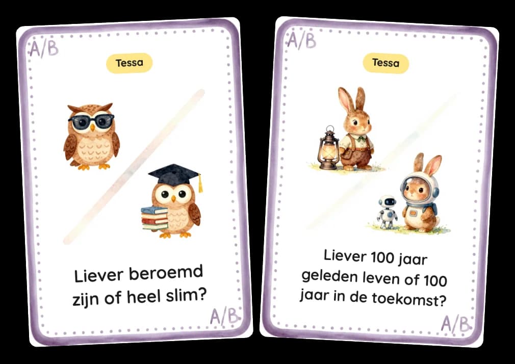 Liever-of gesprekskaart waarbij iedereen een kant kiest