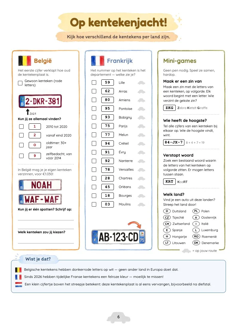 Kentekenspel pagina Op kentekenjacht: buitenlandse kentekens zoeken en afstrepen tijdens de autorit