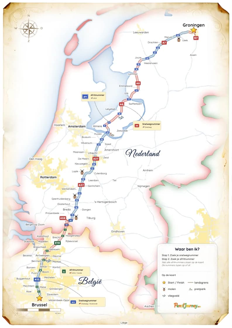 Routekaart van vertrek tot bestemming